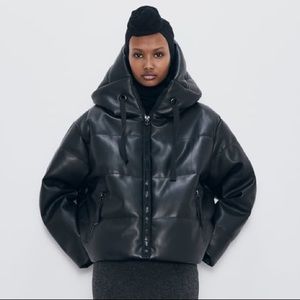 Coats | Zara Faux Leather Puffer Jacket 